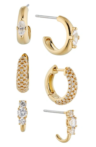 Shop Nadri Cleo Set Of 3 Hoop Earrings In Gold