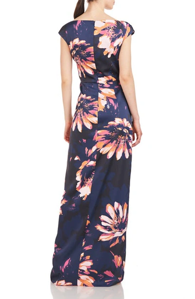 Shop Kay Unger Wafa Floral Column Gown In Dark Midnight Multi