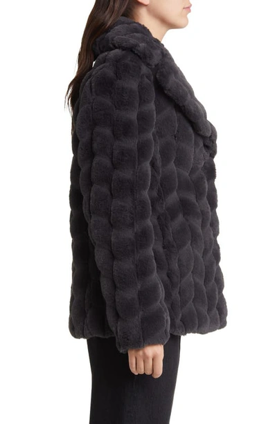 Shop Via Spiga Grooved Herringbone Faux Fur Jacket In Charcoal