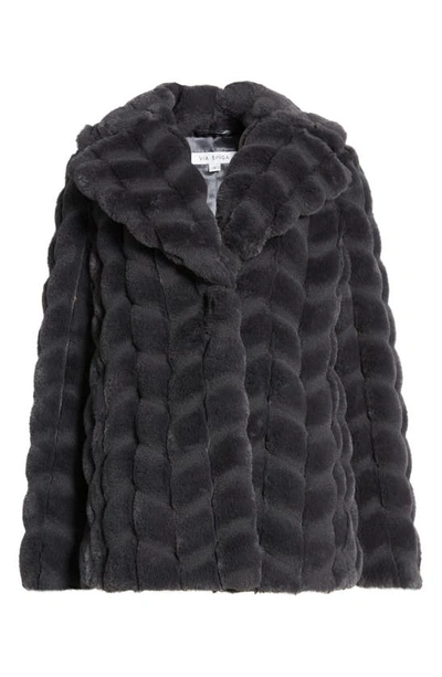 Shop Via Spiga Grooved Herringbone Faux Fur Jacket In Charcoal