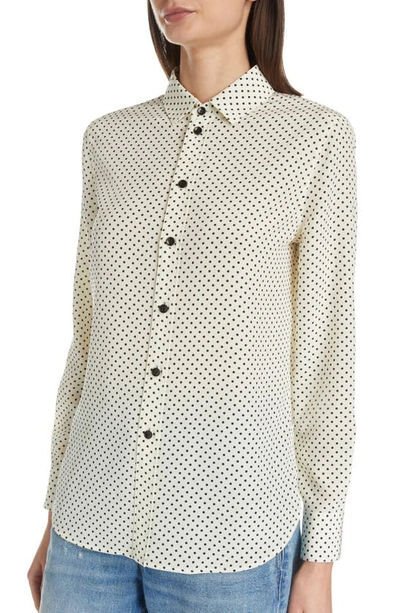 Shop Saint Laurent Polka Dot Silk Button-up Shirt In Craie/ Noir