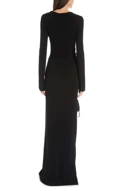 Shop Saint Laurent Side Tie Long Sleeve Wool Column Gown In Noir