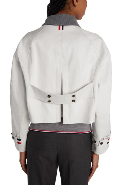 Shop Thom Browne Crop Cotton Car Coat With Removable Tie Detail Hood In White