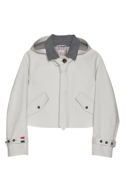 Shop Thom Browne Crop Cotton Car Coat With Removable Tie Detail Hood In White