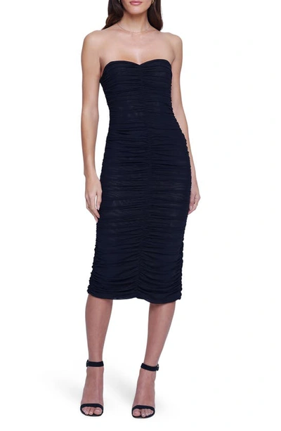 Shop L Agence Caprice Ruched Strapless Midi Dress In Black