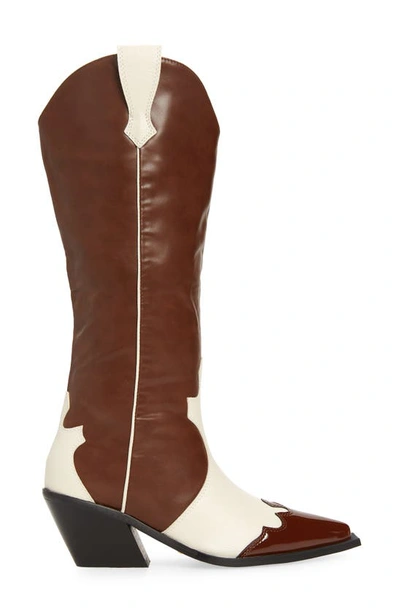 Shop Billini Etta Colorblock Western Boot In Chocolate-ivory