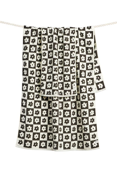 Slowtide Gigi Floral Cotton Bath Towel In Black