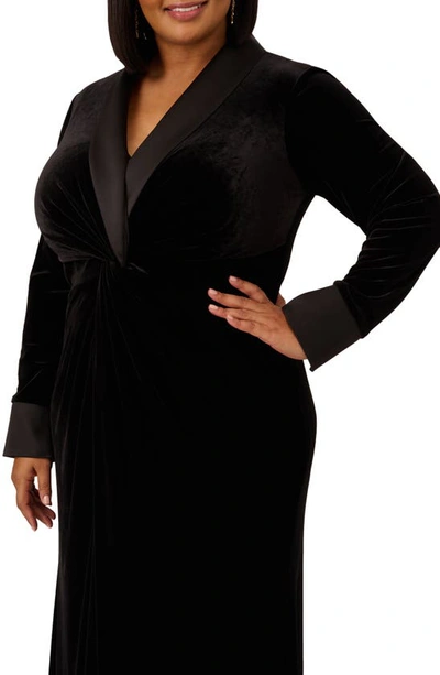 Shop Adrianna Papell Long Sleeve Tux Velvet Gown In Black