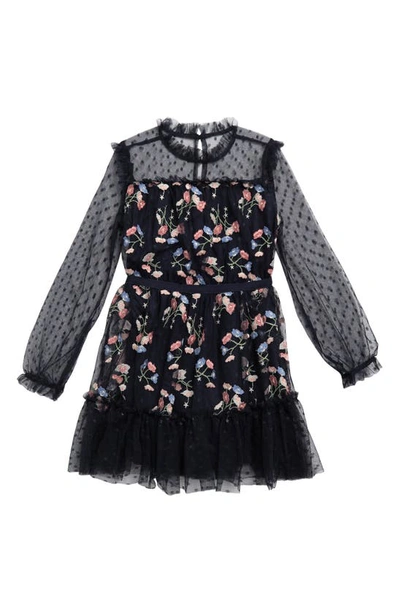 Shop Bcbg Kids' Floral Embroidered Dress In Evening Blue