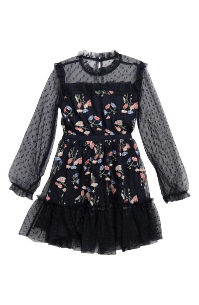 Shop Bcbg Kids' Floral Embroidered Dress In Evening Blue