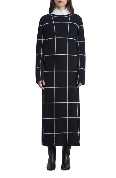 Shop Lafayette 148 Tile Grid Intarsia Long Sleeve Cashmere Sweater Dress In Black Multi