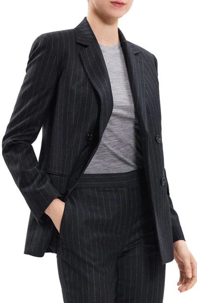 Shop Theory Pinstripe Double Breasted Slim Fit Virgin Wool Suit Jacket In Charcoal Multi - Qdy