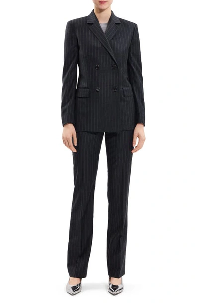 Theory Slim Double-breasted Suiting Flannel Blazer In Charcoal Multi - Qdy