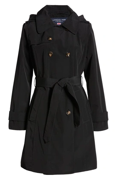 London Fog Women's Single-breasted Hooded Trench Coat In Black