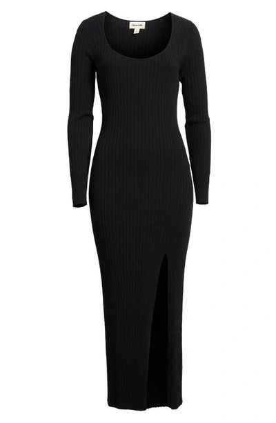 Shop Open Edit Scoop Neck Long Sleeve Rib Sweater Dress In Black