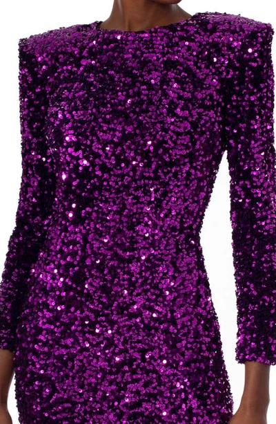 Shop Helsi Milena Sequin Padded Shoulder Long Sleeve Minidress In Amethyst