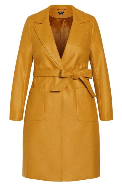 Shop City Chic Abigail Belted Coat In Caramel