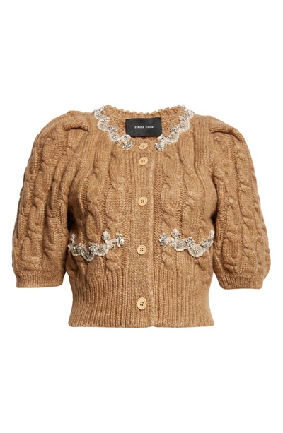 Shop Simone Rocha Rhinestone & Imitation Pearl Detail Alpaca Blend Sweater In Camel/ Pearl/ Clear