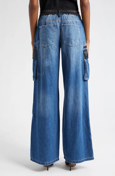 Shop Alice And Olivia Joette High Waist Faux Leather Detail Cargo Jeans In Brooklyn Blue