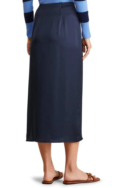 Vineyard Vines Satin Midi Slip Skirt In Nautical Navy