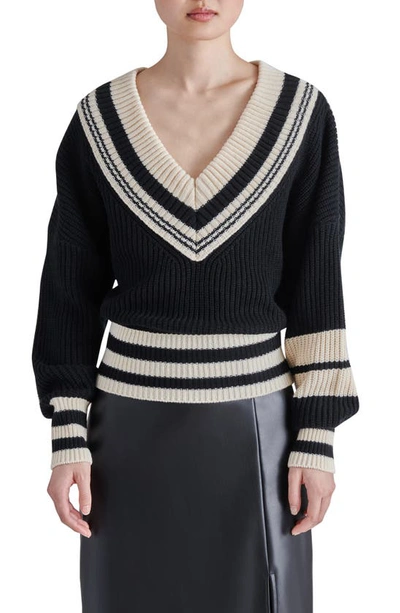 Shop Steve Madden Jen Stripe Trim Sweater In Black Multi