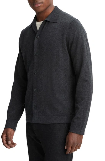 Shop Vince Wool & Cotton Button-up Knit Shirt In Heather Black