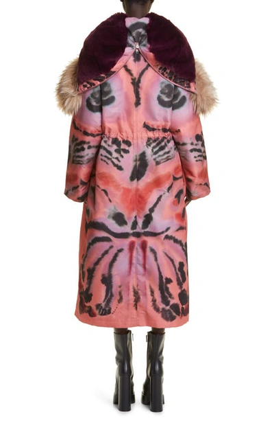 Shop Altuzarra Apollo Abstract Print Faux Fur Detail Hooded Coat In 282624 Persian Rose Rorschach1