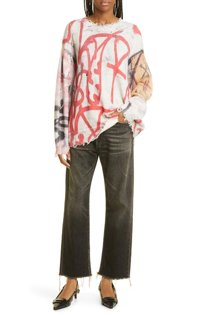 R13 Distressed Fray Hem Stretch Boyfriend Jeans In Abbey Black
