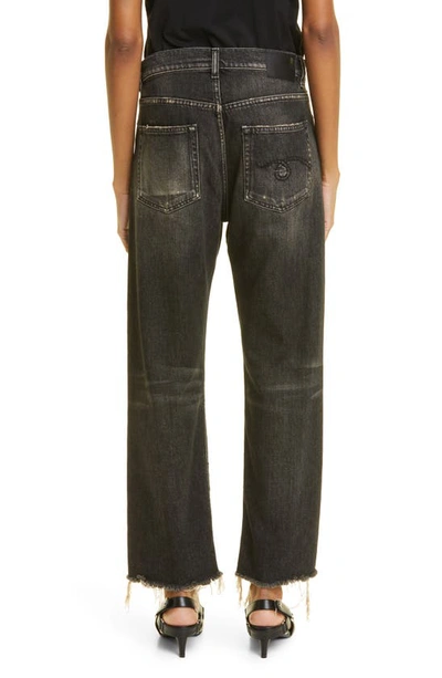 R13 Distressed Fray Hem Stretch Boyfriend Jeans In Abbey Black