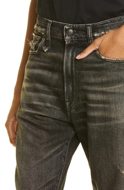 R13 Distressed Fray Hem Stretch Boyfriend Jeans In Abbey Black