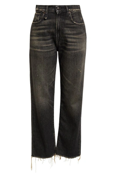 R13 Distressed Fray Hem Stretch Boyfriend Jeans In Abbey Black
