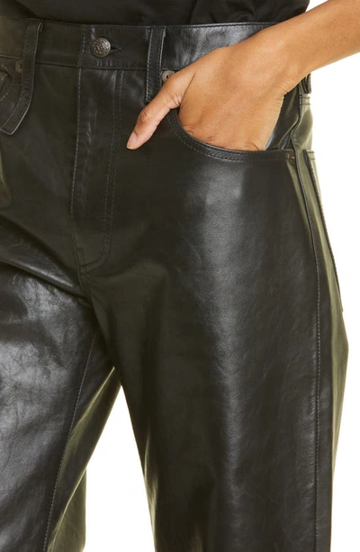 Shop R13 Janet Relaxed Flare Leather Pants In Shiny Black