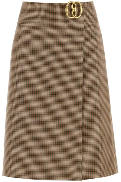 Shop Bally Houndstooth A-line Skirt With Emblem Buckle In Beige