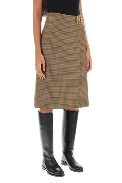 Shop Bally Houndstooth A-line Skirt With Emblem Buckle In Beige