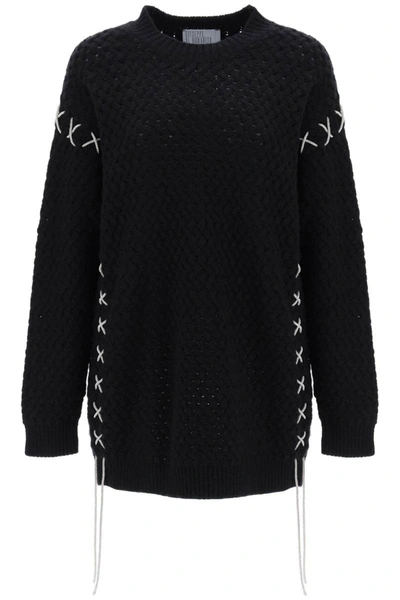 Shop Giuseppe Di Morabito Knitted Mini Dress With Rhinestone-studded Tubular In Black