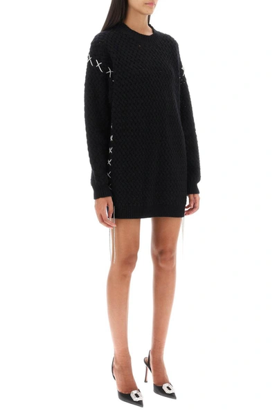 Shop Giuseppe Di Morabito Knitted Mini Dress With Rhinestone-studded Tubular In Black