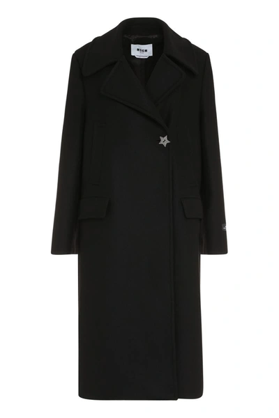 Shop Msgm Double-breasted Wool Coat In Black