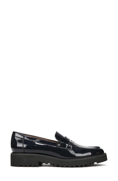 Franco Sarto Cassandra Patent Lug Sole Penny Loafer In Navy