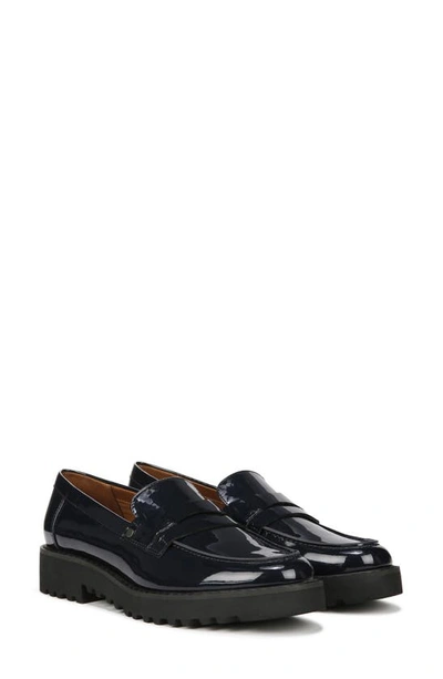 Franco Sarto Cassandra Patent Lug Sole Penny Loafer In Navy