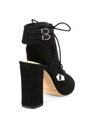 Shop Alexandre Birman Abbe Suede Peep-toe Block-heel Booties In Black