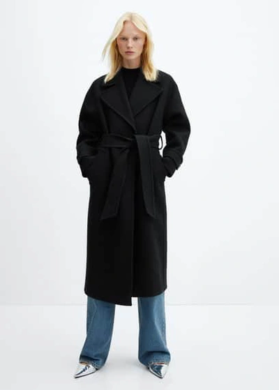 Shop Mango Maxi Lapel Manteco Wool Coat Black