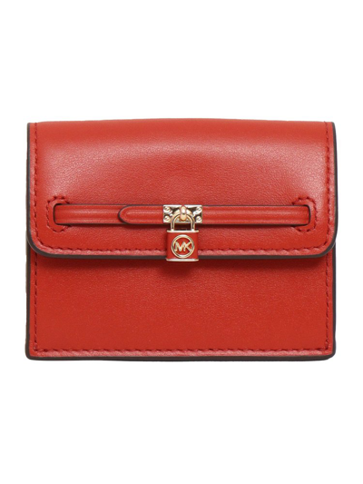Shop Michael Michael Kors Hamilton Padlock Detailed Wallet In Red