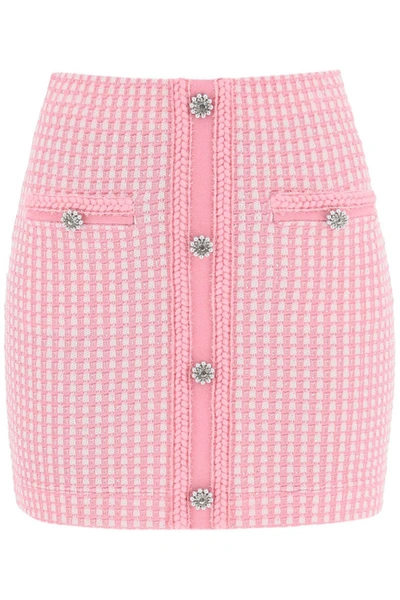 Shop Self-portrait Self Portrait Lurex Knitted Mini Skirt With Diamanté Buttons In Pink