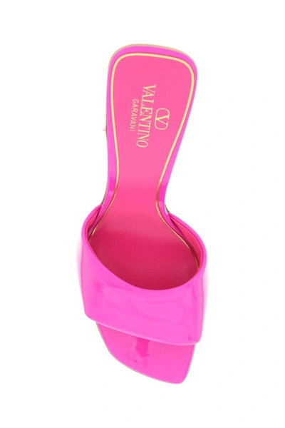 Shop Valentino Garavani Hyper One Stud Sandals In Patent Leather In Fuchsia