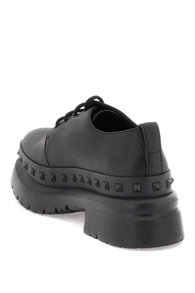 Shop Valentino Garavani Rockstud M-way Leather Derby Shoes In Black