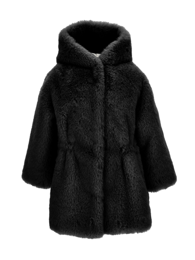 Shop Monnalisa Hooded Plush Coat In Black