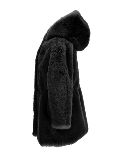 Shop Monnalisa Hooded Plush Coat In Black