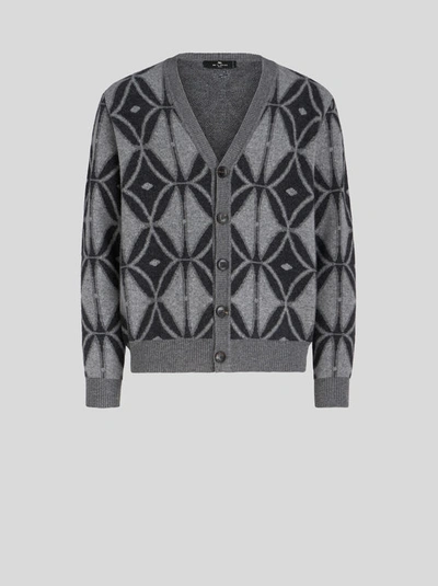 Shop Etro Virgin Wool Cardigan In Grey