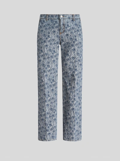 Shop Etro Baggy Jacquard Jeans In Navy Blue