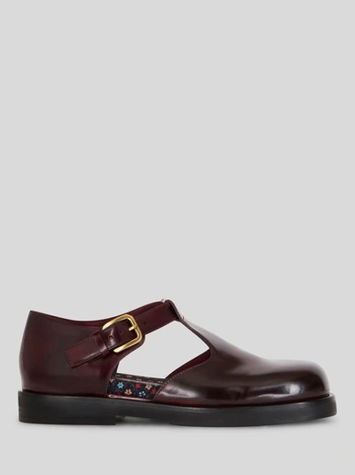 Shop Etro Mary Jane Shoes With Buckle In Burgundy